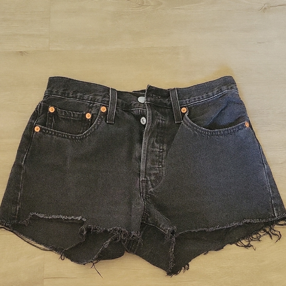 Levi's Black Jean Shorts with Frayed Hem
